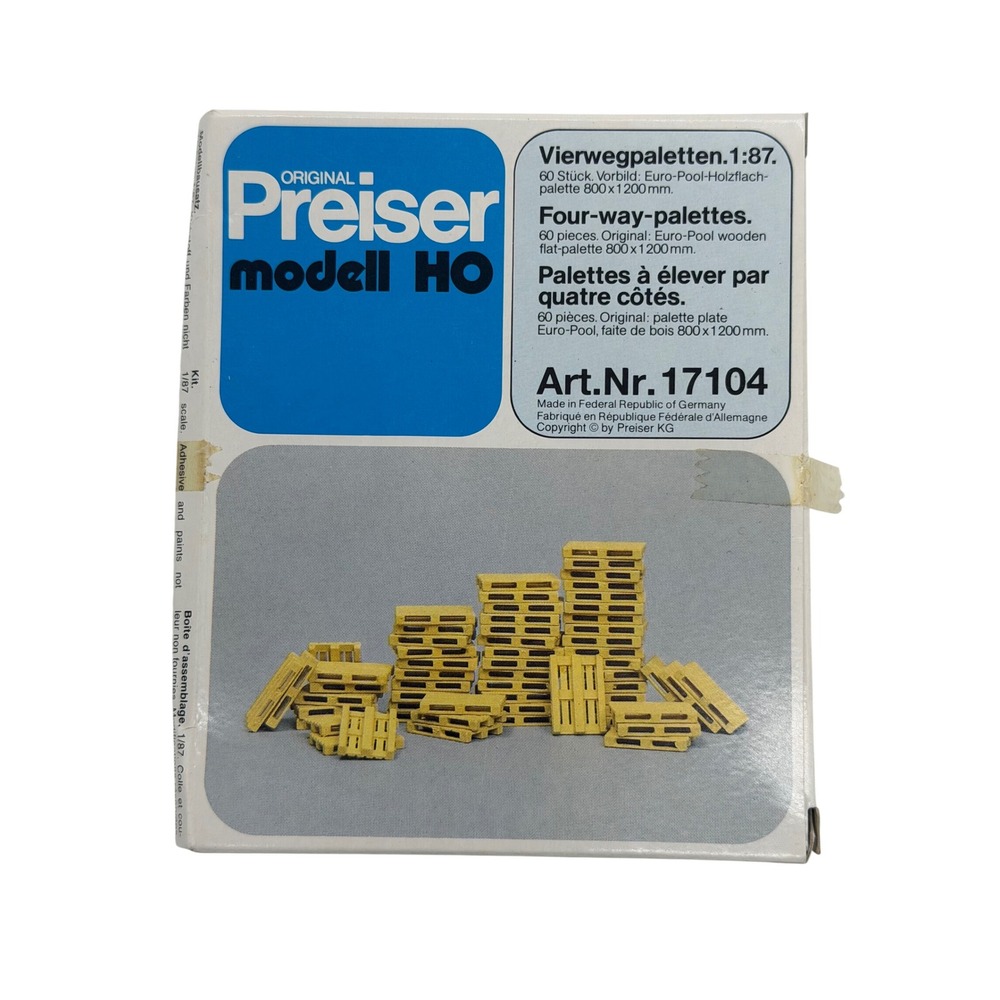 HO 1:87 Scale Preiser 17104 Four Way Pallets 60pc Model Train Scenery Set
